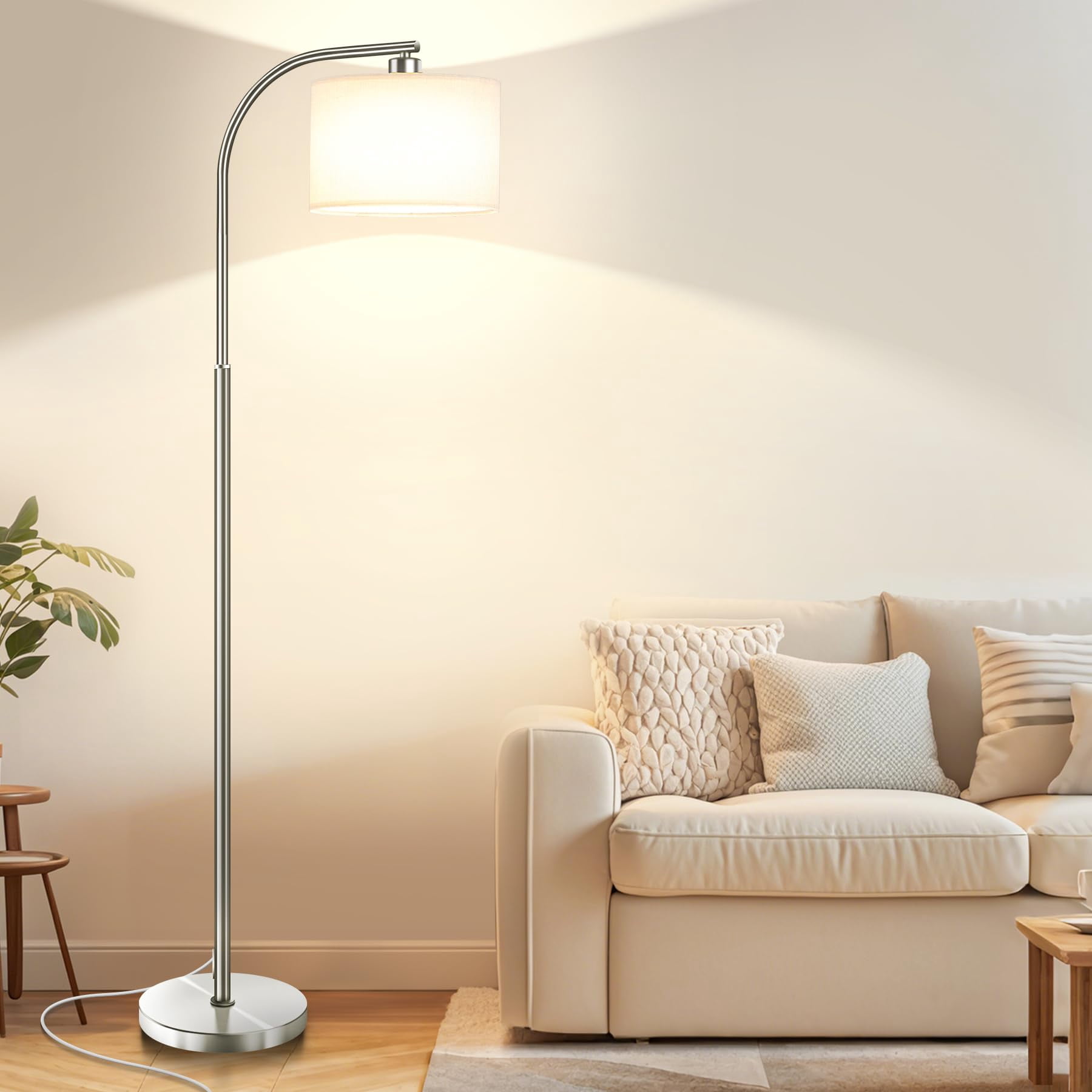 Floor Lamp For Living Room 65'' Modern Standing Lamps With 9w Led Bulb Tall Light Fabric Shade 3 Color Temperatures Bedroom Office Study Corner Dining