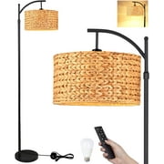 Floor Lamp for Living Room Bedroom Farmhouse Arc Rattan  Standing Lamp with Remote Dimmable Black Wicker Bamboo Lamp Shade Floor Light Adjustable Tall Lamp Industrial Floor Lamps Bohemian