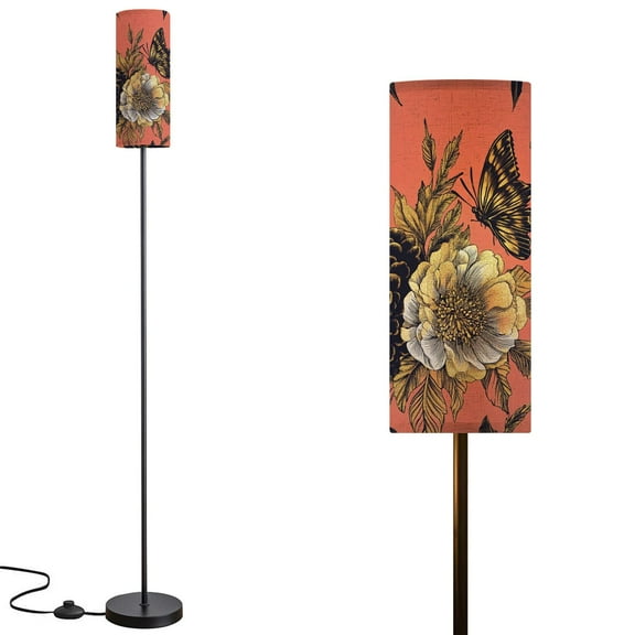 Floor Lamp for Living Room Bedroom Office with 3 Color Temperature LED Bulb Garden flowers peonies coral Luxury seamless pattern Modern Standing Lamp, Dimmable Corner Floor Lamp with Remote