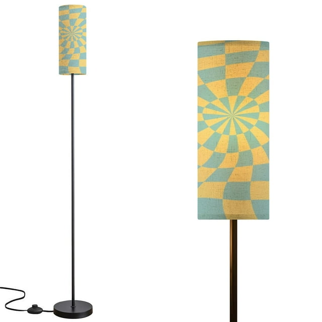 Floor Lamp for Living Room Bedroom Office with 3 Color Temperature LED Bulb Psychedelic checkerboard mosaic ornament Visually Modern Standing Lamp, Dimmable Corner Floor Lamp with Remote