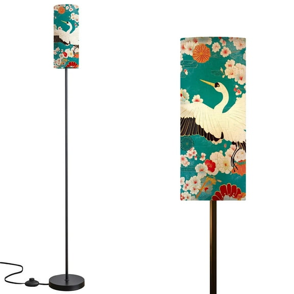 Floor Lamp for Living Room Bedroom Office with 3 Color Temperature LED Bulb Seamless floral motives cranes Modern Standing Lamp, Dimmable Corner Floor Lamp with Remote