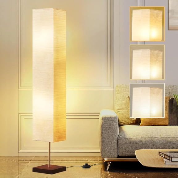 Floor Lamp for Living Room, Color Temperature Adjustable Column Tall Lamp, Standing Lamp with Walnut Base Corner Floor Lamp for Bedroom, Office& Living Room-Beige(Bulbs Included)