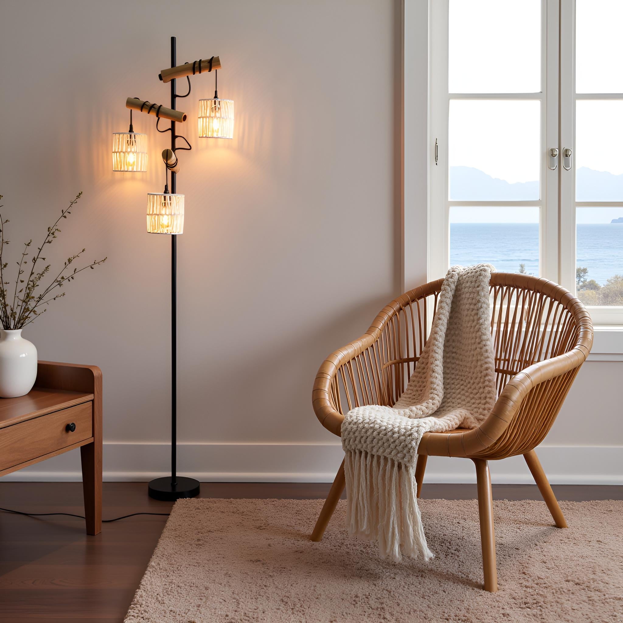 Farmhouse Boho Tall Corner Standing Tree Floor Lamp