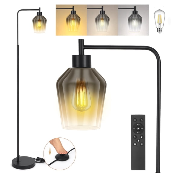 Floor Lamp for Living Room, Industrial Floor Lamp with 1H Timer, Stepless Adjustable 3000K-6000K Colors & Brightness Standing Lamp with Foot Pedal Switch & Remote Control