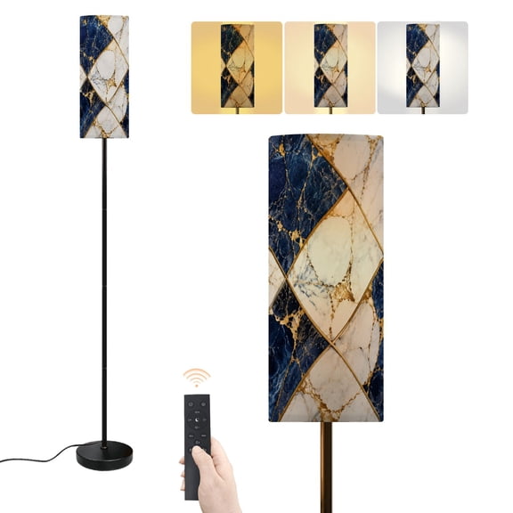 Floor Lamp Luxurious Blue White Marble Gold Veining Dimmable Modern Standing Lamp with Lampshade Remote Footswitch Tall Pole Corner Lamp for Living Room Bedroom Office