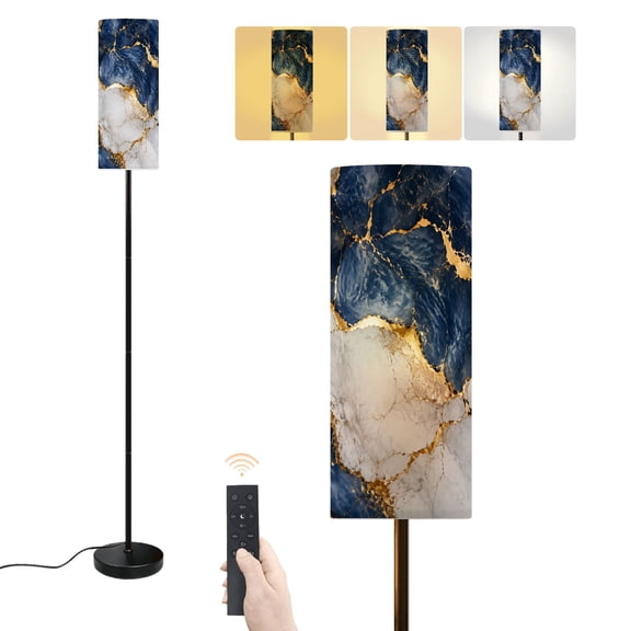 Floor Lamp Luxury Navy Blue White Marble Gold Vein Cracked Abstract Stone Dimmable Modern Standing Lamp with Lampshade Remote Footswitch Tall Pole Corner Lamp for Living Room Bedroom Office