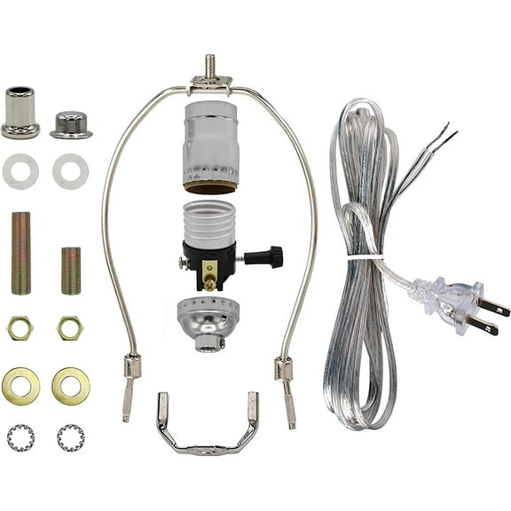 Floor Lamp Making Kit - Repair or Rewire Lamps with All Premium Essential Parts, 10 Inch Harp and Extra Long 12 Foot Cord Included (Silver)