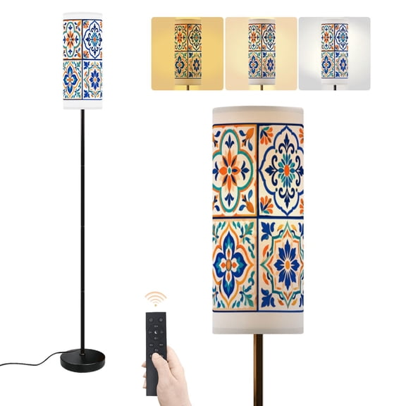 Floor Lamp Mexican Talavera Ceramic Tiles Spanish Maiolica Colorful decorative Dimmable Modern Standing Lamp with Lampshade Remote Footswitch Tall Pole Corner Lamp for Living Room Bedroom Office