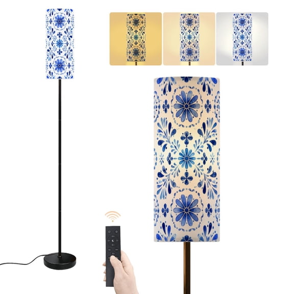 Floor Lamp Mexican talavera ceramic tile flower Mexico seamless Mosaic design art Dimmable Modern Standing Lamp with Lampshade Remote Footswitch Tall Pole Corner Lamp for Living Room Bedroom Office