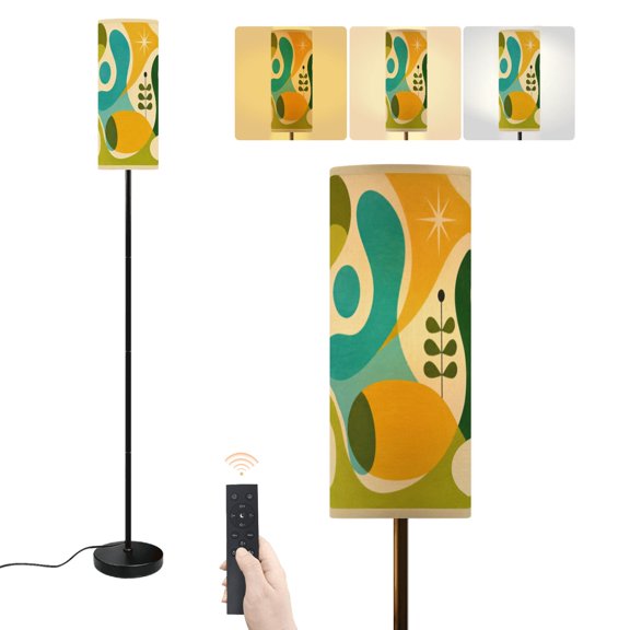 Floor Lamp Mid Century Retro barkcloth fabric edit elements Dimmable Modern Standing Lamp with Lampshade Remote Footswitch Tall Pole Corner Lamp for Living Room Bedroom Office