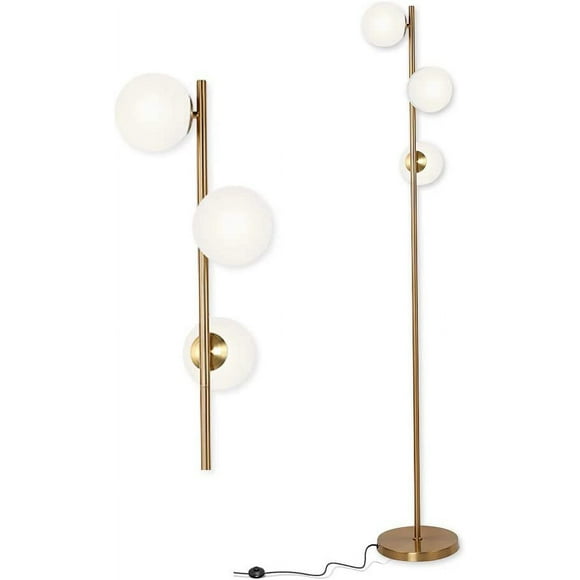 Floor Lamp Modern 3 Globe for Living Room Bright Lighting LED Standing Light for Bedrooms Offices (Brushed Brass)