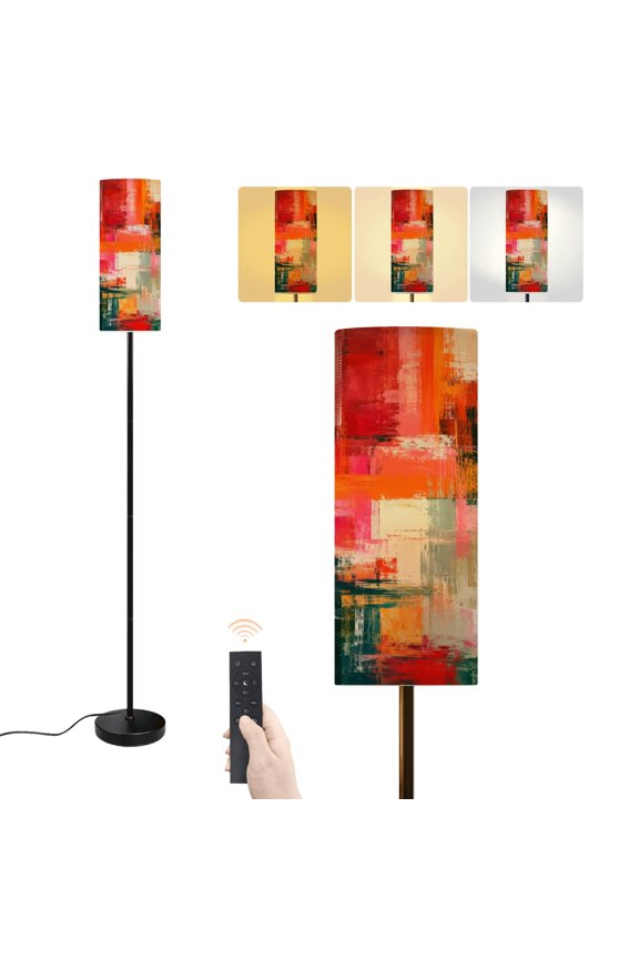 Floor Lamp Modern artwork white canvas brush strokes like oil painting Vibrant Dimmable Modern Standing Lamp with Lampshade Remote Footswitch Tall Pole Corner Lamp for Living Room Bedroom Office