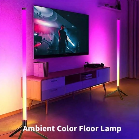 Floor Lamp with Music Sync, Smart Modern LED Corner with Remote Control, RGB DIY LED Lamp Changing Ambience Light, Color Changing Standing Floor Lamp for Living Room Gaming Room