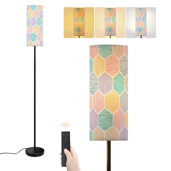 Floor Lamp Pastel Colored Hexagonal Scribbled Geometric Design Dimmable Modern Standing Lamp with Lampshade Remote Footswitch Tall Pole Corner Lamp for Living Room Bedroom Office