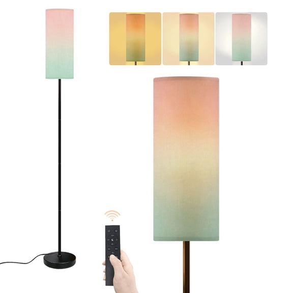 Floor Lamp Pastel Summer Springtime Ombre Pink Millennial Pale Mint Green Grunge Dimmable Modern Standing Lamp with Lampshade Remote Footswitch Tall Pole Corner Lamp for Living Room Bedroom Office