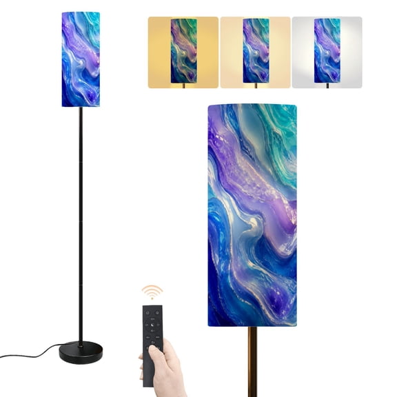 Floor Lamp Pearl Blue Lilac Purple Teal Seashell Colorful Abstract Gemstone Dimmable Modern Standing Lamp with Lampshade Remote Footswitch Tall Pole Corner Lamp for Living Room Bedroom Office