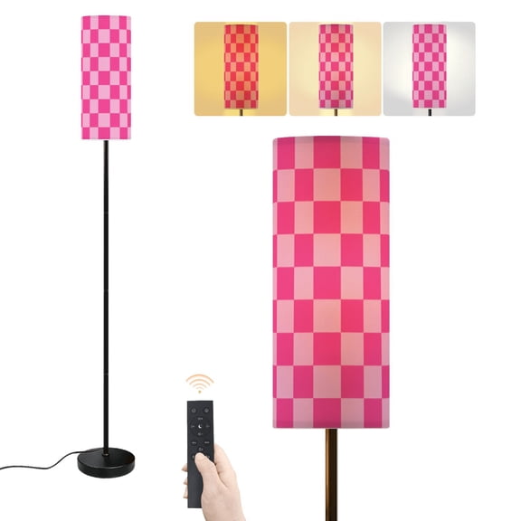 Floor Lamp Pink checkered board repeatable hot pink checkerboard veclor Dimmable Modern Standing Lamp with Lampshade Remote Footswitch Tall Pole Corner Lamp for Living Room Bedroom Office