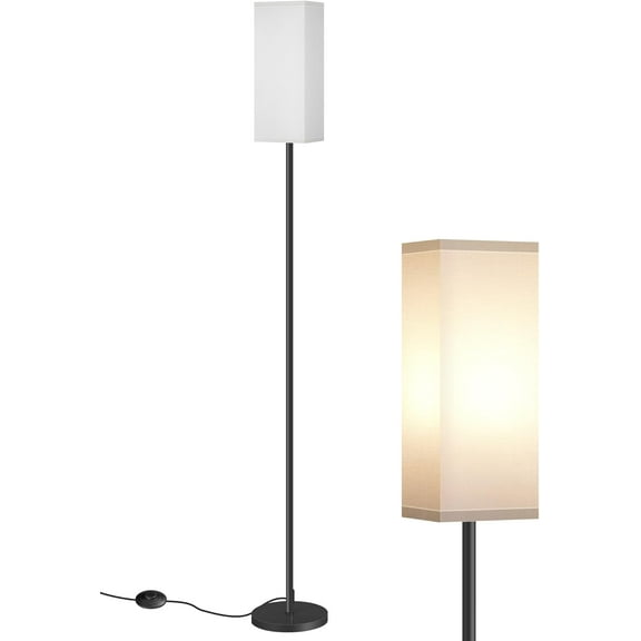 Floor Lamp, Pole Lamp with Foot Switch, Modern Standing Lamp Shade, Minimalist Freestanding Lamp (Bulb Not Included), for Living Room, Bedroom Office FCC Listed, Black and White CW07LD05