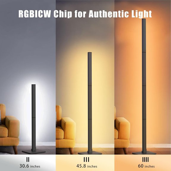 Floor Lamp,RGBICW Led Lamp Compatible with Alexa and Google Assistant,60 Inch 4 Segment Detachable Corner Light with Square Base for Living Room and Bedroom Ambient Lighting$$Tools & Hardware Other