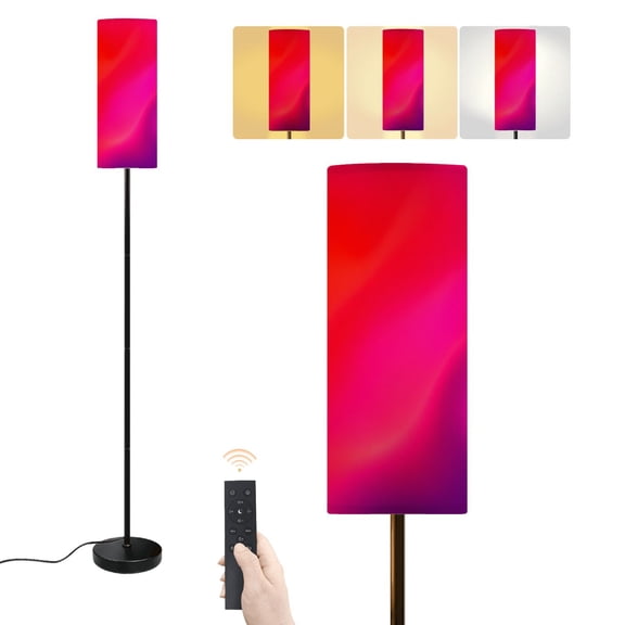 Floor Lamp Red Vibrant Smooth Surface Backdrop Neon Vivid Bright Trendy Rose Dark Dimmable Modern Standing Lamp with Lampshade Remote Footswitch Tall Pole Corner Lamp for Living Room Bedroom Office
