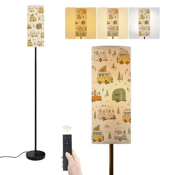 Floor Lamp Retro Camper Van Trailer Yellow Orange Tones Dimmable Modern Standing Lamp with Lampshade Remote Footswitch Tall Pole Corner Lamp for Living Room Bedroom Office