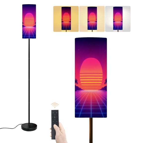 Floor Lamp Retrofuturistic synthwave 80s 90s neon noir style Dimmable Modern Standing Lamp with Lampshade Remote Footswitch Tall Pole Corner Lamp for Living Room Bedroom Office