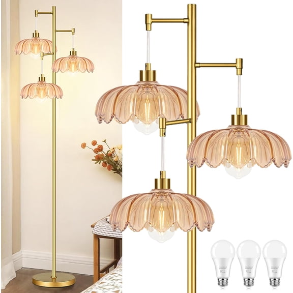 Floor Lamp for Room ,Modern Floor Lamps with Glass Shades,68IN Mid Century Tall Flower Standing Lamp, 3 Lights Tree Floor Lamp for Corner Office Reading