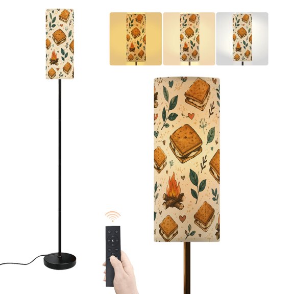 Floor Lamp S mores Campfire Rustic Leaves Hearts Dimmable Modern Standing Lamp with Lampshade Remote Footswitch Tall Pole Corner Lamp for Living Room Bedroom Office
