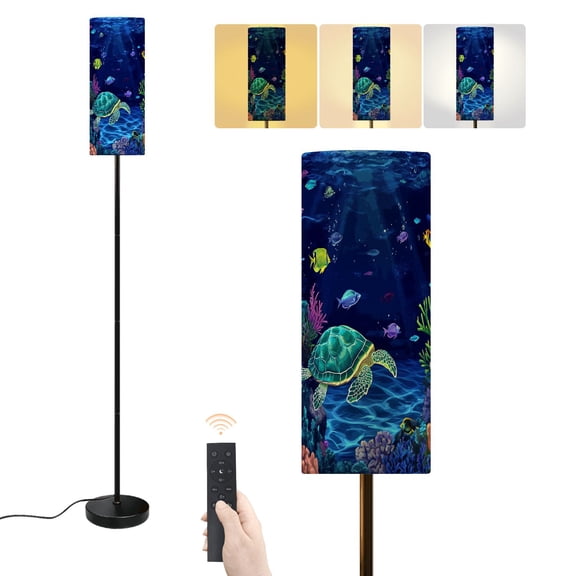 Floor Lamp Sea Turtle Colorful Fish Coral Dolphin Ocean Theme Underwater World Dimmable Modern Standing Lamp with Lampshade Remote Footswitch Tall Pole Corner Lamp for Living Room Bedroom Office