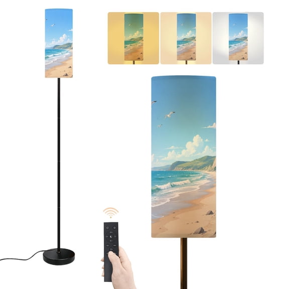 Floor Lamp Seagulls Coastal Beach Gentle Waves Blue Sky Dimmable Modern Standing Lamp with Lampshade Remote Footswitch Tall Pole Corner Lamp for Living Room Bedroom Office