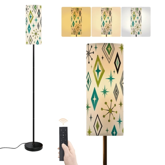 Floor Lamp Seamless 50s Retro Starbust Mid Century Modern Repeating 1950s Space Dimmable Modern Standing Lamp with Lampshade Remote Footswitch Tall Pole Corner Lamp for Living Room Bedroom Office