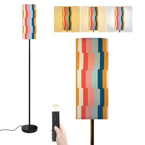 Floor Lamp Seamless Hand Drawn Stripe Grid Fun Circus Naive Vertical Dimmable Modern Standing Lamp with Lampshade Remote Footswitch Tall Pole Corner Lamp for Living Room Bedroom Office
