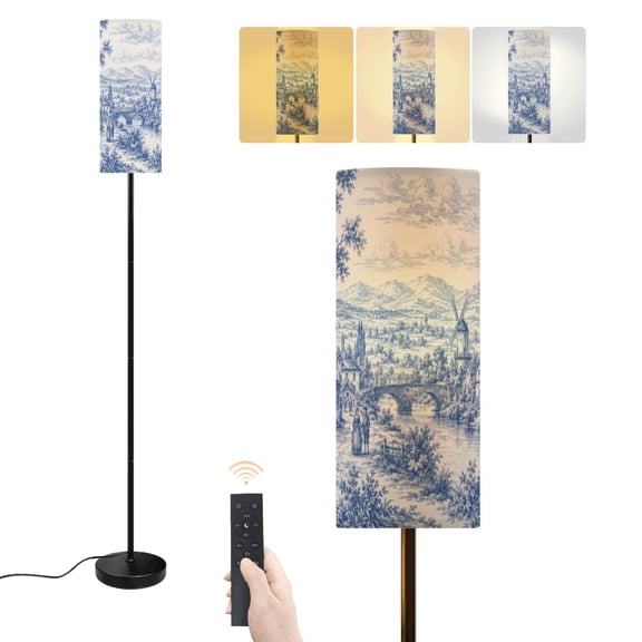 Floor Lamp Seamless Woodland Toile inspired vintage Blue white generated Dimmable Modern Standing Lamp with Lampshade Remote Footswitch Tall Pole Corner Lamp for Living Room Bedroom Office
