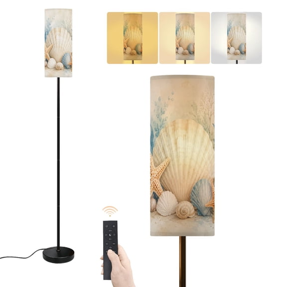 Floor Lamp Seamless border beige sea shells stars pebbles Dimmable Modern Standing Lamp with Lampshade Remote Footswitch Tall Pole Corner Lamp for Living Room Bedroom Office