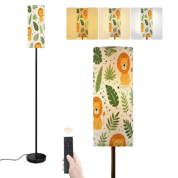 Floor Lamp Seamless jungle funny lions tropical elements Hand drawn Dimmable Modern Standing Lamp with Lampshade Remote Footswitch Tall Pole Corner Lamp for Living Room Bedroom Office
