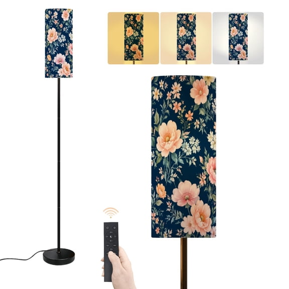 Floor Lamp Seamless watercolor floral pink blush flowers elements green leaves Dimmable Modern Standing Lamp with Lampshade Remote Footswitch Tall Pole Corner Lamp for Living Room Bedroom Office