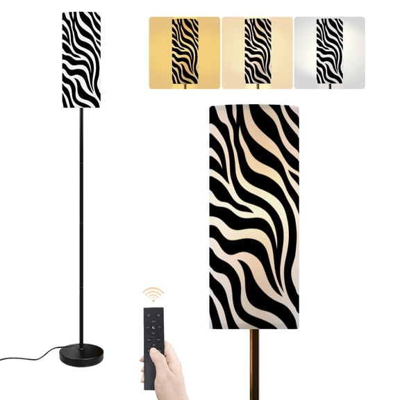 Floor Lamp Seamless zebra skin black white abstract wild animal tiger elements Dimmable Modern Standing Lamp with Lampshade Remote Footswitch Tall Pole Corner Lamp for Living Room Bedroom Office