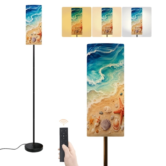 Floor Lamp Seashells Starfish Sandy Beach Ocean Waves Artistic Dimmable Modern Standing Lamp with Lampshade Remote Footswitch Tall Pole Corner Lamp for Living Room Bedroom Office