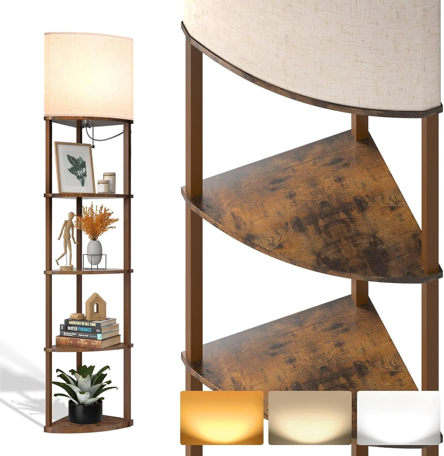 Floor Lamp with Shelves, 5-Tier Adjustable Corner Lamp with 3 Color ...