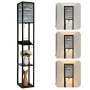 Floor Lamp with Shelves Corner Display Bookshelf Lamp for Living Room and Bedroom Grey Weathered Grain Light Grey Natural Knots Of LED Modern Shelf Floor Lamp 3 Color Temperature