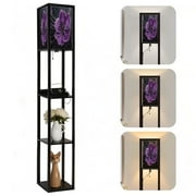 Floor Lamp with Shelves Corner Display Bookshelf Lamp for Living Room and Bedroom Purple Purple Wall Decor Purple Flower LED Modern Shelf Floor Lamp 3 Color Temperature