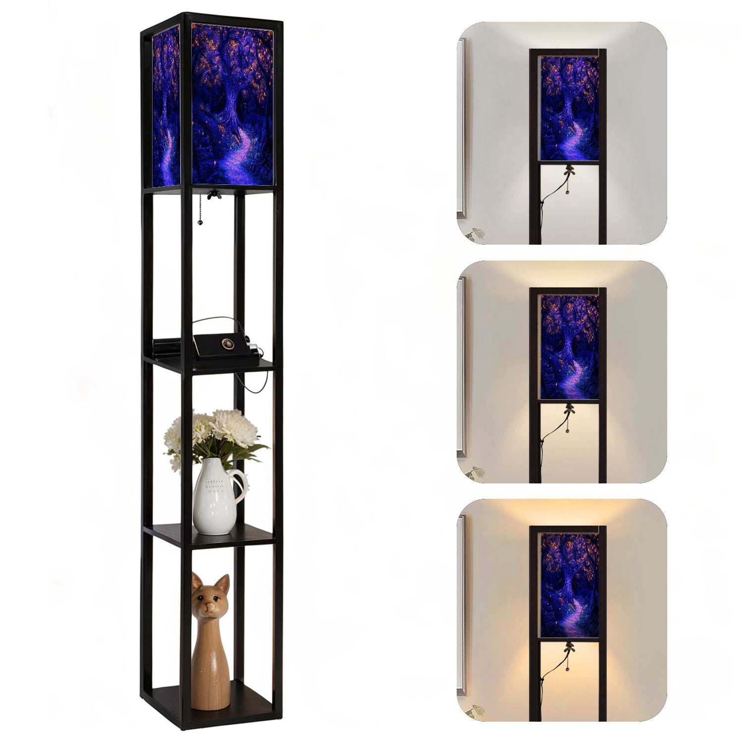 Floor Lamp with Shelves Corner Display Bookshelf Lamp for Living Room ...