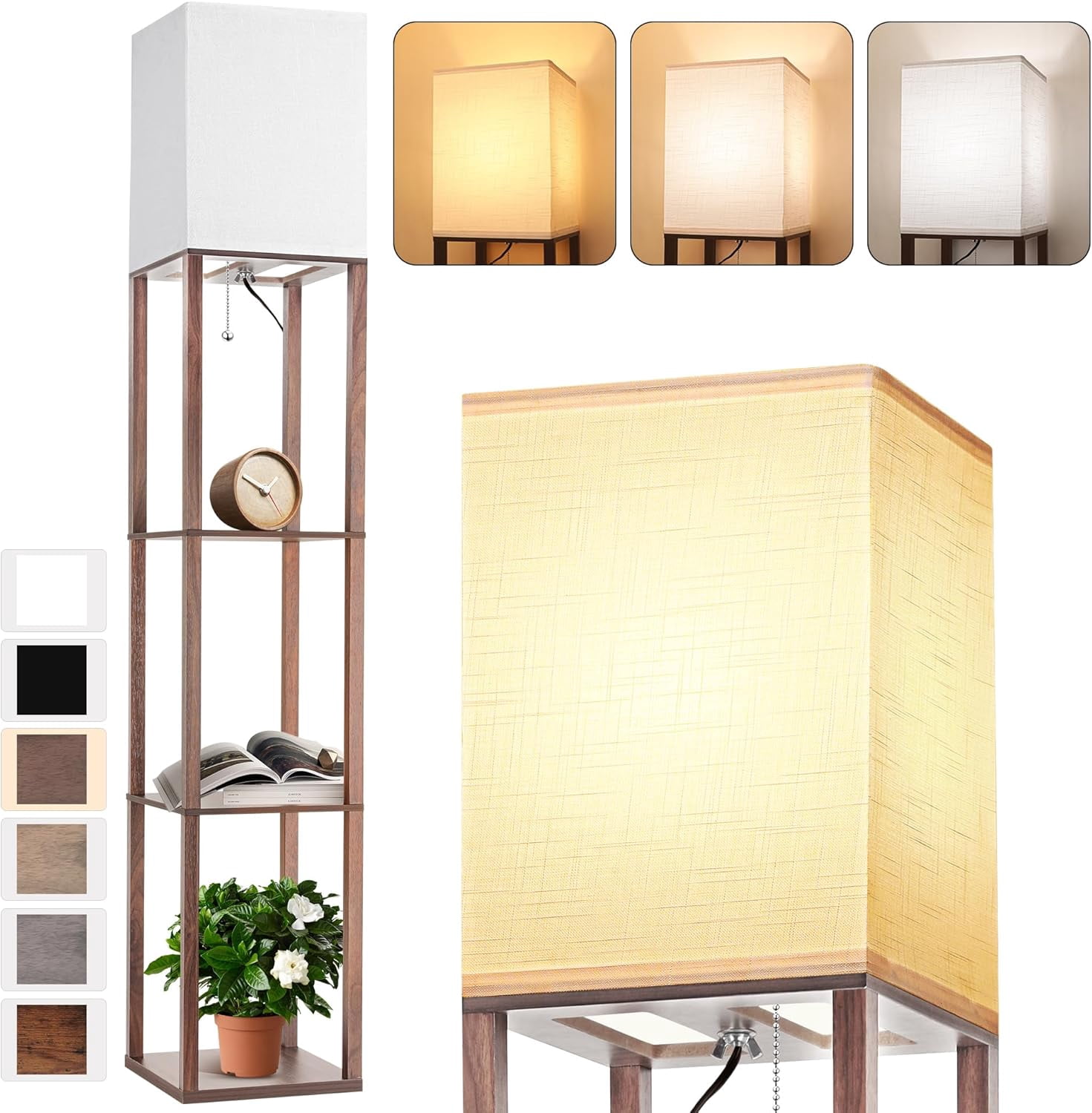 Floor Lamp with Shelves for Living Room, Shelf Floor Lamp with 3 CCT ...