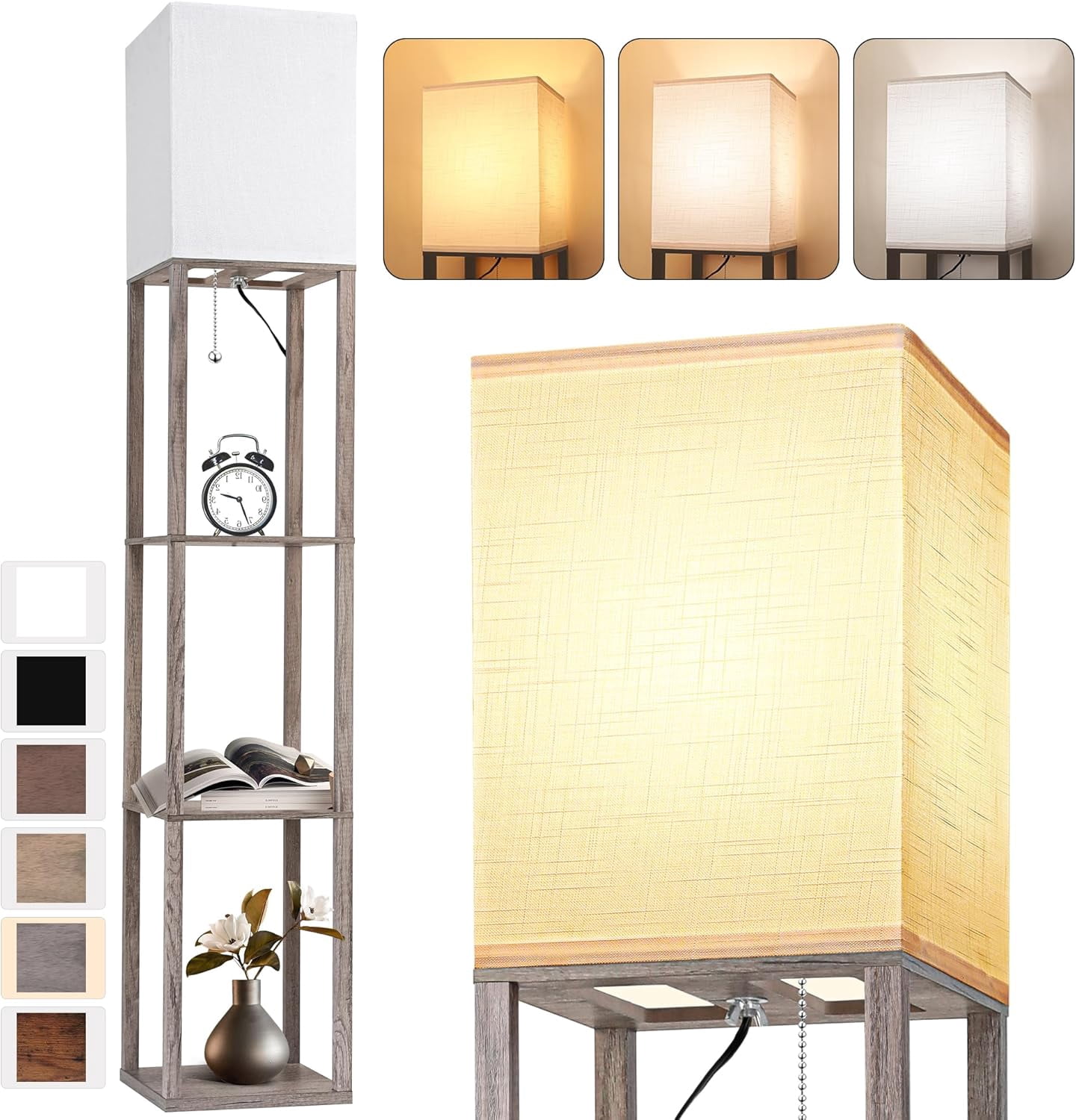 3-Tier Floor Lamp With Shelves - Modern Standing Light With Storage For Living Room, Bedroom Or Office