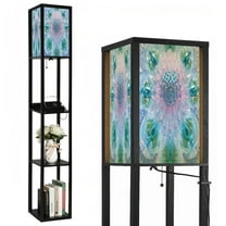 Floor Lamp with Shelves,Modern Dimmable Standing Lamp 3D Bead Light Blue Silver Texture Modern Home Corner Display Bookshelf Lamp with 2 USB & 1 Power Outlet for Living Room & Bedroom