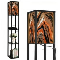 Floor Lamp with Shelves,Modern Dimmable Standing Lamp Abstract Geometric Neutral Fantasy Liquid Ink Corner Display Bookshelf Lamp with 2 USB & 1 Power Outlet for Living Room & Bedroom