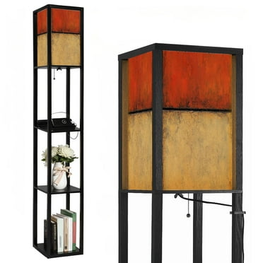Floor Lamp with Shelves,Modern Dimmable Standing Lamp Colorful Textured Hand Modern Abstract Corner Display Bookshelf Lamp with 2 USB & 1 Power Outlet for Living Room & Bedroom