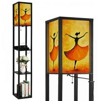 Floor Lamp with Shelves,Modern Dimmable Standing Lamp Dances Dancing Figure Dynamic Pose Contrasting Corner Display Bookshelf Lamp with 2 USB & 1 Power Outlet for Living Room & Bedroom