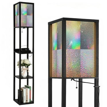 Floor Lamp with Shelves,Modern Dimmable Standing Lamp Rainbow light transparent Corner Display Bookshelf Lamp with 2 USB & 1 Power Outlet for Living Room & Bedroom