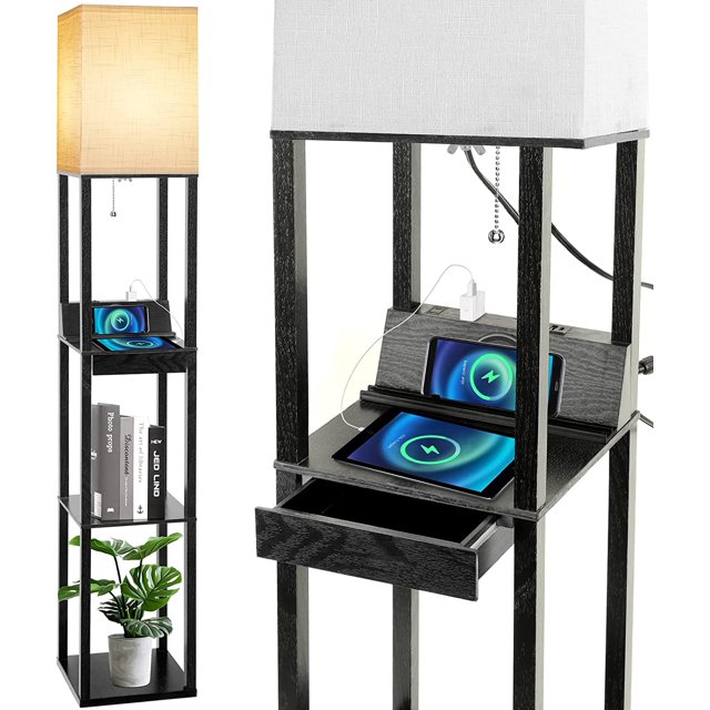 Floor Lamp with Shelves, YORI LED Shelf Floor Lamp with Wireless